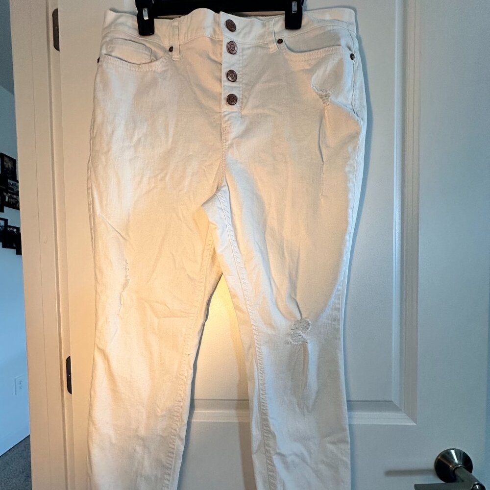 Lauren Conrad High Rise Skinny Ankle Distressed Jeans White Size 16